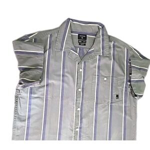 Quiksilver Shirt Mens M Gray Short Sleeve Button Up Collared Pocket Casual Surf